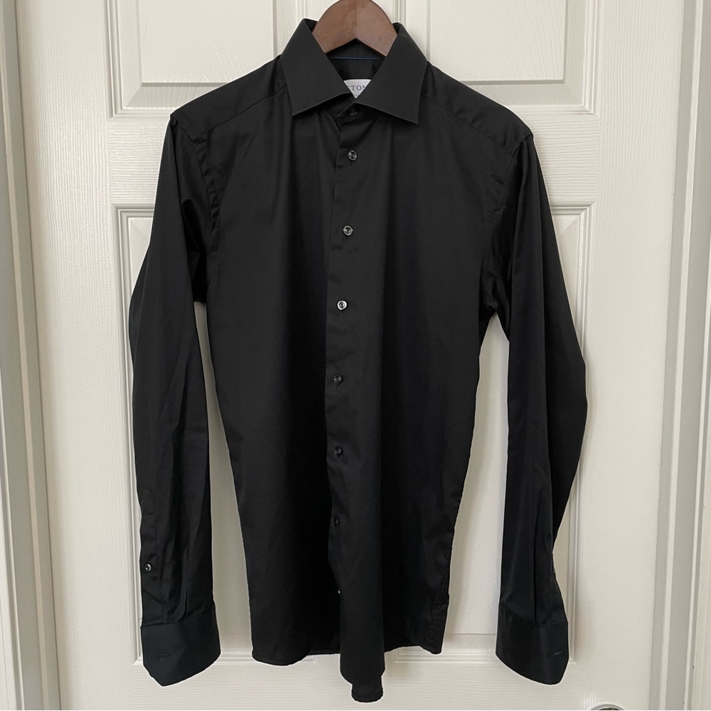 ETON Men’s Shirt Button Up Cotton Black Size 39 15 1/2 Slim